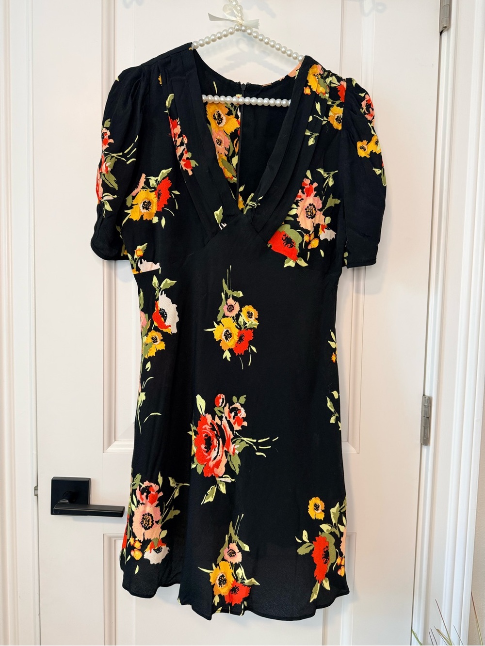 Free People Neon Garden V-Neck Black Dress size 8